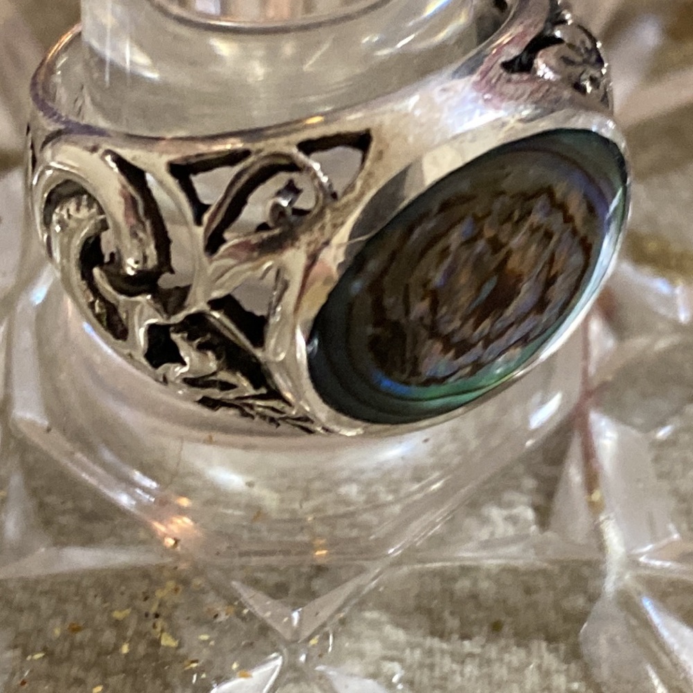Abalone Shell Sterling Silver Ring Size 6 - image 2